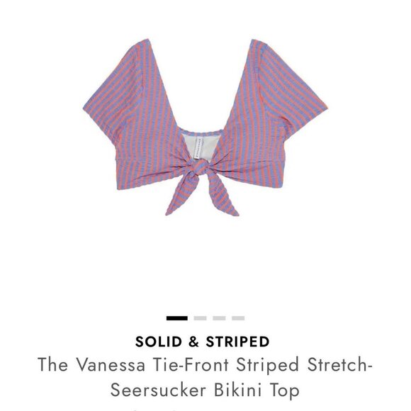 NWT Solid & Striped the Vanessa tie front stretched seersucker bikini top purple - Picture 4 of 4